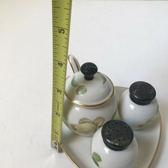 Vintage Thomas Germany bone china mustard salt pepper dish spoon yellow rose - Picture 8 of 9